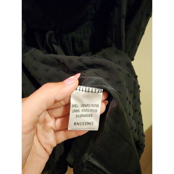 Area Stars off the Shoulder Ruffle Dot Print Dress in Black - Picture 5 of 8